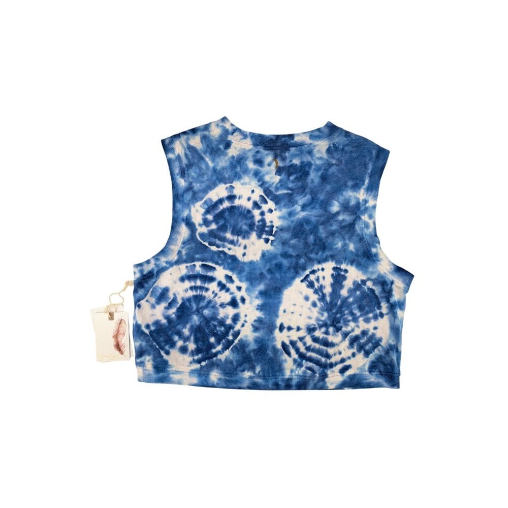 Jessica Simpson Active XS Blue Tie-Dye Cropped Tank Top Sleeveless Muscle Tee - Picture 5 of 6